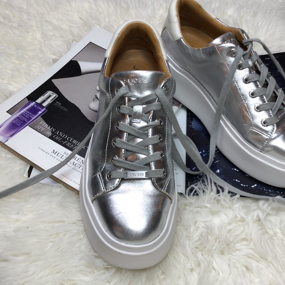 J/SLIDES Hally Silver Metallic Leather Sneaker - Picture 6 of 11